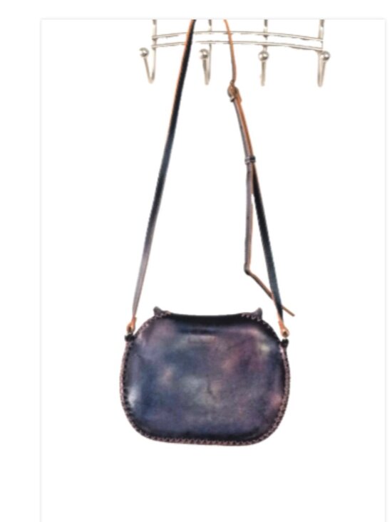 Leather Cat Face Crossbody Bag Hand Tooled Embossed Black Boho Whipstitch - Picture 5 of 14